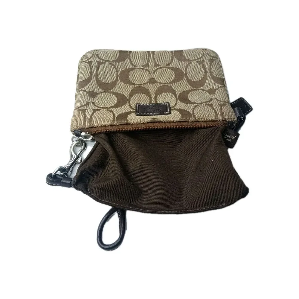 Coach Wristlet & Card Wallet Set Signature Khaki Mahogany Vintage Y2K